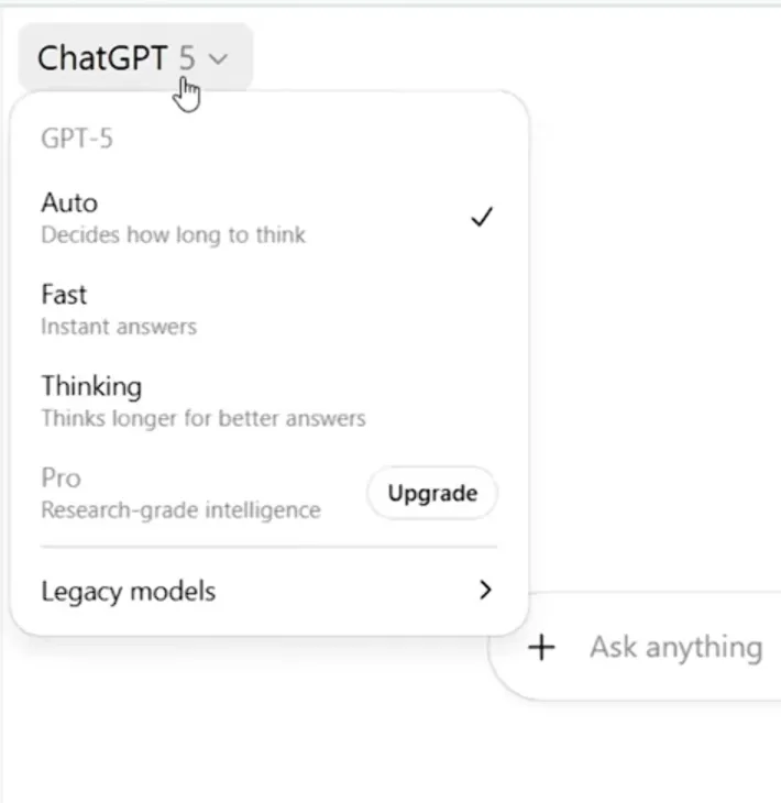 ChatGPT model picker dropdown with GPT-5.3 Instant highlighted