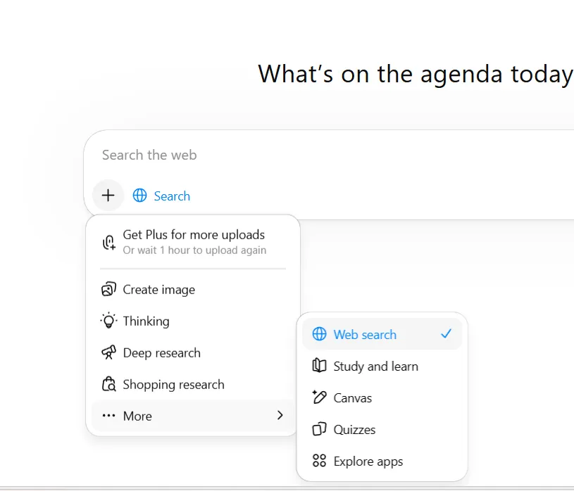 ChatGPT prompt bar showing the Web Search globe icon toggled on and off