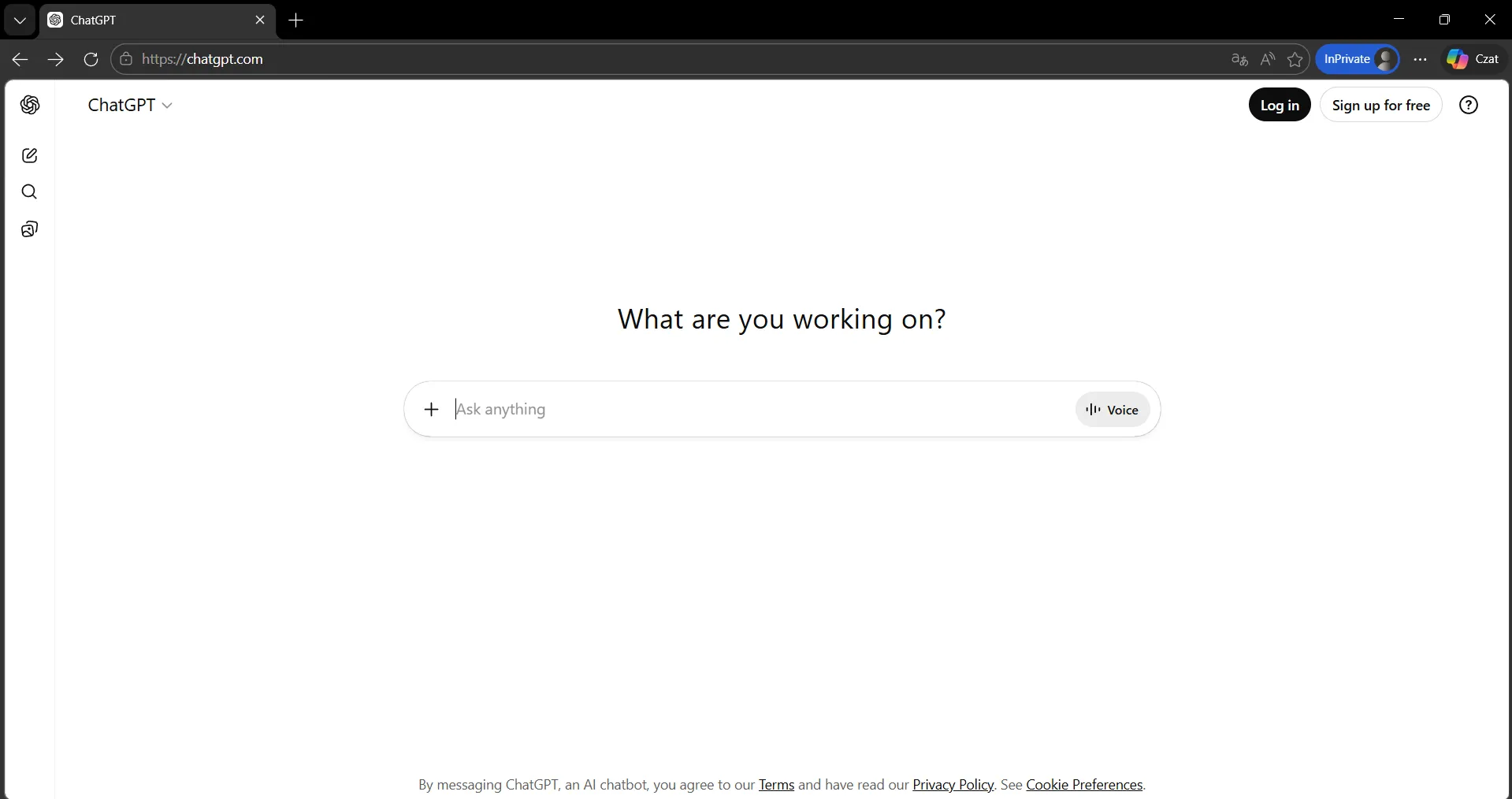 ChatGPT open in Chrome Incognito mode
